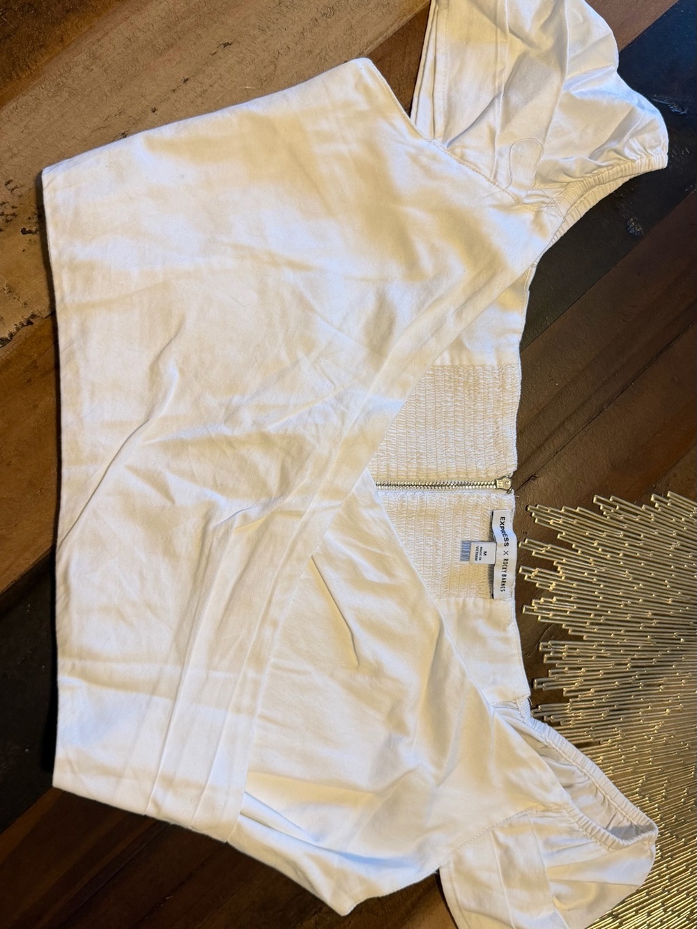 Express White Cropped Hooded Top with Front Zip